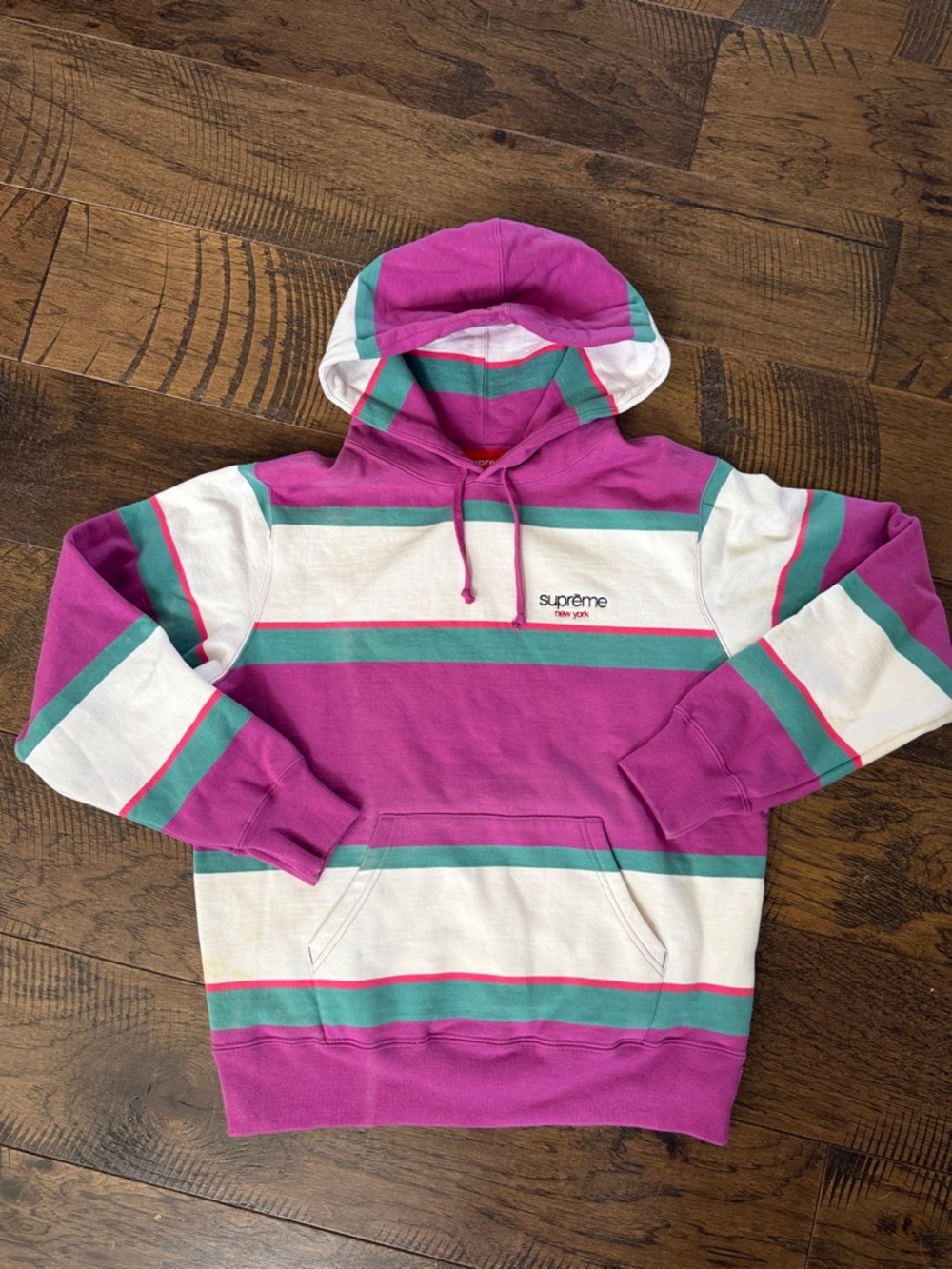 Supreme Striped Hoodie Mens Small Purple Pullover Heavy